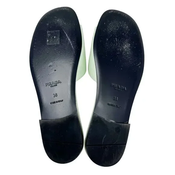 Prada Acqua Green Leather Flat Slide Sandals Size 38 with Box